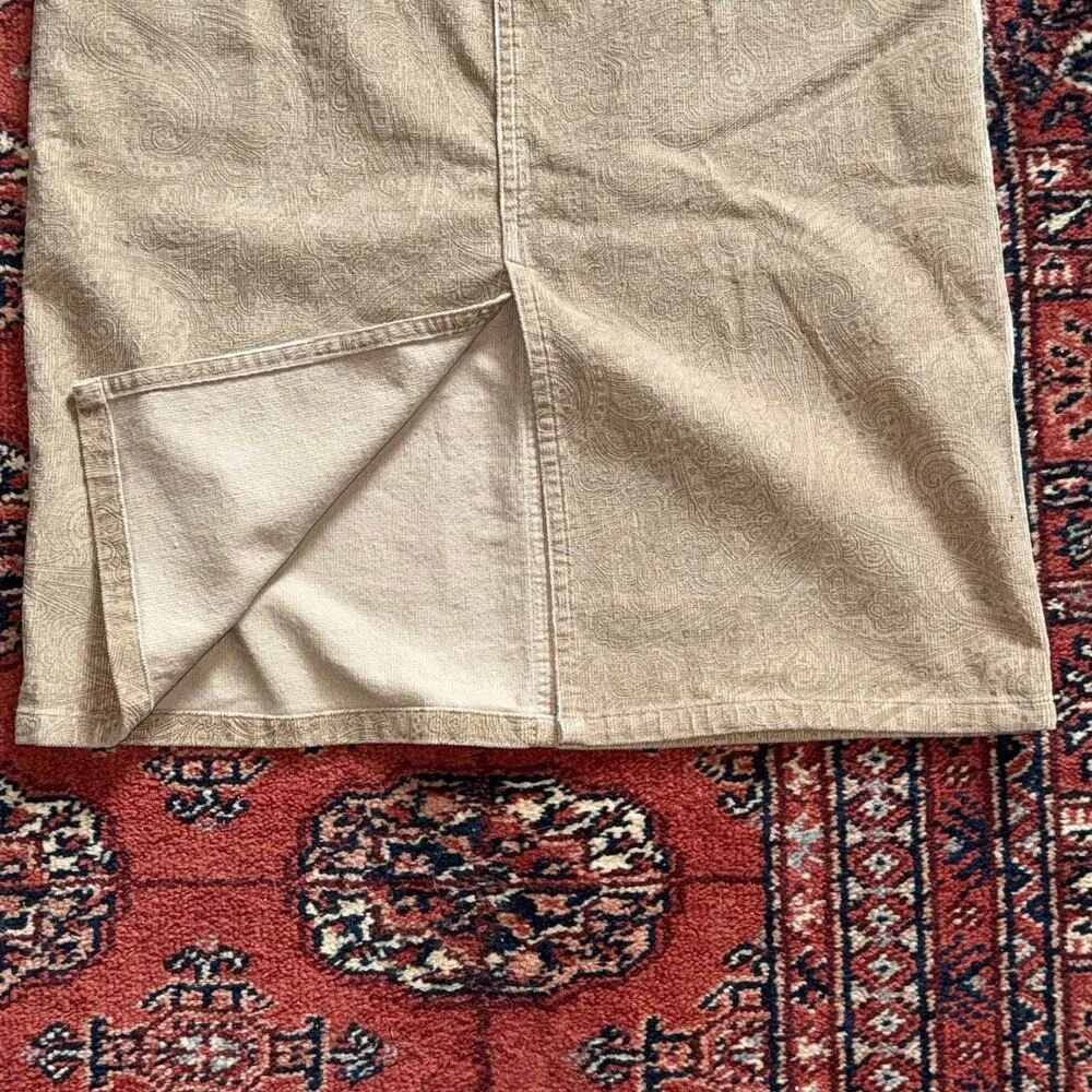Express Tan Corduroy Paisley Pattern‎ Jeans Style Pencil Skirt Center Split